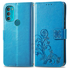 Custodia Portafoglio In Pelle Fiori Cover con Supporto per Motorola Moto G71 5G Blu