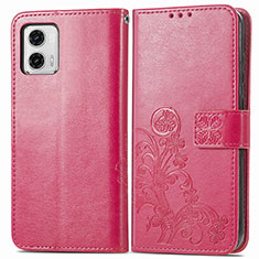 Custodia Portafoglio In Pelle Fiori Cover con Supporto per Motorola Moto G73 5G Rosa Caldo