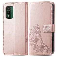 Custodia Portafoglio In Pelle Fiori Cover con Supporto per Nokia XR21 Oro Rosa