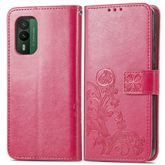 Custodia Portafoglio In Pelle Fiori Cover con Supporto per Nokia XR21 Rosa Caldo