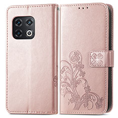 Custodia Portafoglio In Pelle Fiori Cover con Supporto per OnePlus 10 Pro 5G Oro Rosa
