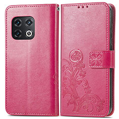 Custodia Portafoglio In Pelle Fiori Cover con Supporto per OnePlus 10 Pro 5G Rosa Caldo