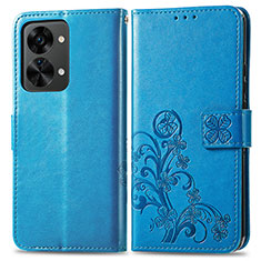 Custodia Portafoglio In Pelle Fiori Cover con Supporto per OnePlus Nord 2T 5G Blu