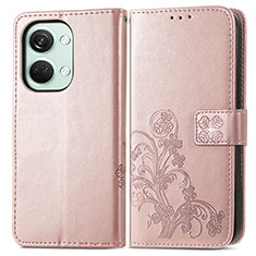 Custodia Portafoglio In Pelle Fiori Cover con Supporto per OnePlus Nord 3 5G Oro Rosa
