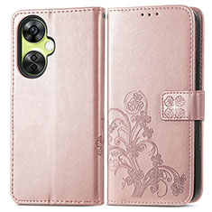 Custodia Portafoglio In Pelle Fiori Cover con Supporto per OnePlus Nord CE 3 5G Oro Rosa