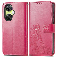 Custodia Portafoglio In Pelle Fiori Cover con Supporto per OnePlus Nord CE 3 Lite 5G Rosa Caldo
