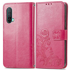 Custodia Portafoglio In Pelle Fiori Cover con Supporto per OnePlus Nord CE 5G Rosa Caldo