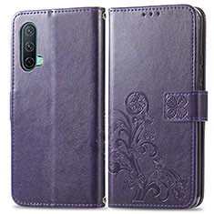 Custodia Portafoglio In Pelle Fiori Cover con Supporto per OnePlus Nord CE 5G Viola