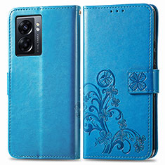Custodia Portafoglio In Pelle Fiori Cover con Supporto per OnePlus Nord N300 5G Blu