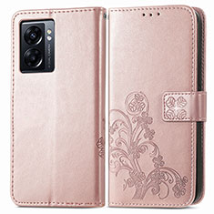 Custodia Portafoglio In Pelle Fiori Cover con Supporto per Oppo A56S 5G Rosa