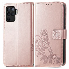 Custodia Portafoglio In Pelle Fiori Cover con Supporto per Oppo A94 4G Rosa