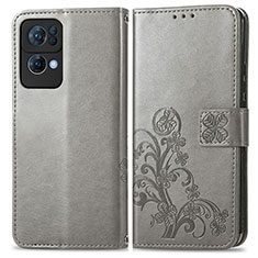 Custodia Portafoglio In Pelle Fiori Cover con Supporto per Oppo Reno7 Pro 5G Grigio