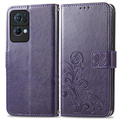 Custodia Portafoglio In Pelle Fiori Cover con Supporto per Oppo Reno7 Pro 5G Viola