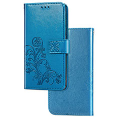 Custodia Portafoglio In Pelle Fiori Cover con Supporto per Samsung Galaxy A02s Blu