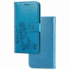 Custodia Portafoglio In Pelle Fiori Cover con Supporto per Samsung Galaxy A12 Nacho Blu