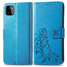 Custodia Portafoglio In Pelle Fiori Cover con Supporto per Samsung Galaxy A22 5G Blu