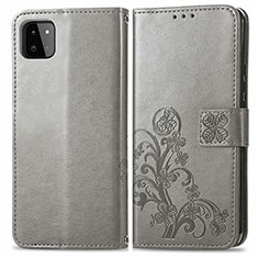 Custodia Portafoglio In Pelle Fiori Cover con Supporto per Samsung Galaxy A22 5G Grigio