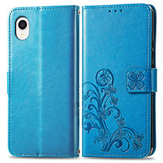 Custodia Portafoglio In Pelle Fiori Cover con Supporto per Samsung Galaxy A22 5G SC-56B Blu