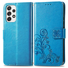 Custodia Portafoglio In Pelle Fiori Cover con Supporto per Samsung Galaxy A53 5G Blu