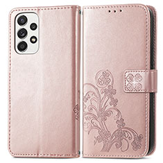Custodia Portafoglio In Pelle Fiori Cover con Supporto per Samsung Galaxy A73 5G Rosa