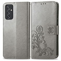 Custodia Portafoglio In Pelle Fiori Cover con Supporto per Samsung Galaxy A82 5G Grigio
