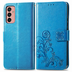Custodia Portafoglio In Pelle Fiori Cover con Supporto per Samsung Galaxy F13 4G Blu