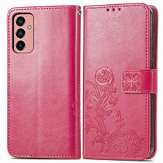Custodia Portafoglio In Pelle Fiori Cover con Supporto per Samsung Galaxy F13 4G Rosso