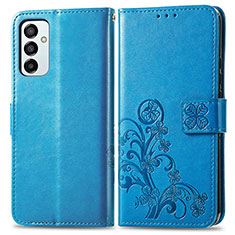 Custodia Portafoglio In Pelle Fiori Cover con Supporto per Samsung Galaxy F23 5G Blu