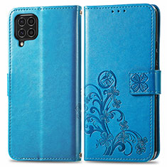 Custodia Portafoglio In Pelle Fiori Cover con Supporto per Samsung Galaxy F62 5G Blu