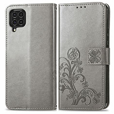 Custodia Portafoglio In Pelle Fiori Cover con Supporto per Samsung Galaxy F62 5G Grigio