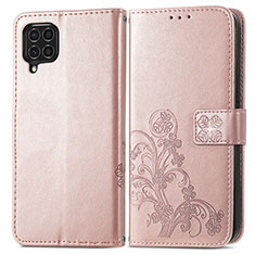 Custodia Portafoglio In Pelle Fiori Cover con Supporto per Samsung Galaxy F62 5G Rosa