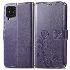 Custodia Portafoglio In Pelle Fiori Cover con Supporto per Samsung Galaxy F62 5G Viola