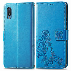 Custodia Portafoglio In Pelle Fiori Cover con Supporto per Samsung Galaxy M02 Blu