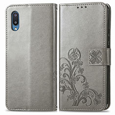 Custodia Portafoglio In Pelle Fiori Cover con Supporto per Samsung Galaxy M02 Grigio