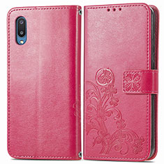 Custodia Portafoglio In Pelle Fiori Cover con Supporto per Samsung Galaxy M02 Rosso