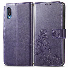 Custodia Portafoglio In Pelle Fiori Cover con Supporto per Samsung Galaxy M02 Viola