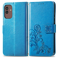 Custodia Portafoglio In Pelle Fiori Cover con Supporto per Samsung Galaxy M13 5G Blu