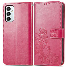 Custodia Portafoglio In Pelle Fiori Cover con Supporto per Samsung Galaxy M23 5G Rosso