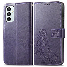 Custodia Portafoglio In Pelle Fiori Cover con Supporto per Samsung Galaxy M23 5G Viola