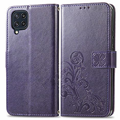 Custodia Portafoglio In Pelle Fiori Cover con Supporto per Samsung Galaxy M32 4G Viola