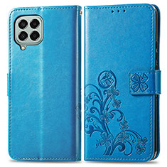 Custodia Portafoglio In Pelle Fiori Cover con Supporto per Samsung Galaxy M33 5G Blu