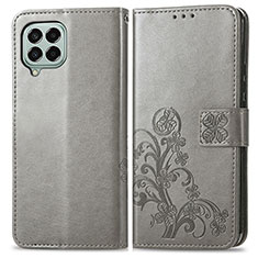 Custodia Portafoglio In Pelle Fiori Cover con Supporto per Samsung Galaxy M33 5G Grigio