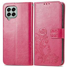 Custodia Portafoglio In Pelle Fiori Cover con Supporto per Samsung Galaxy M33 5G Rosso