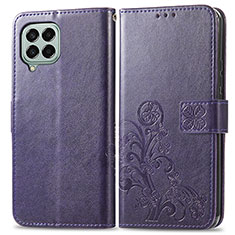 Custodia Portafoglio In Pelle Fiori Cover con Supporto per Samsung Galaxy M33 5G Viola