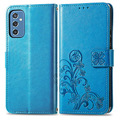 Custodia Portafoglio In Pelle Fiori Cover con Supporto per Samsung Galaxy M52 5G Blu