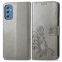 Custodia Portafoglio In Pelle Fiori Cover con Supporto per Samsung Galaxy M52 5G Grigio