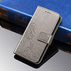 Custodia Portafoglio In Pelle Fiori Cover con Supporto per Samsung Galaxy S21 FE 5G Grigio