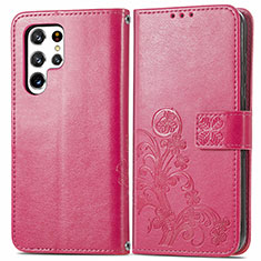 Custodia Portafoglio In Pelle Fiori Cover con Supporto per Samsung Galaxy S21 Ultra 5G Rosso