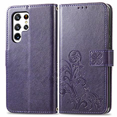 Custodia Portafoglio In Pelle Fiori Cover con Supporto per Samsung Galaxy S22 Ultra 5G Viola