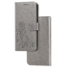 Custodia Portafoglio In Pelle Fiori Cover con Supporto per Sony Xperia 1 II Grigio